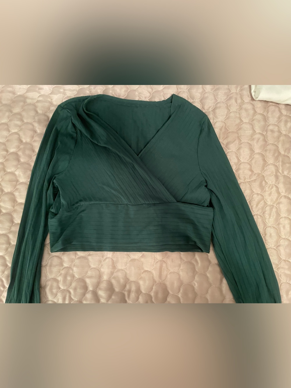 Forest Green Ribbed Wrap Top